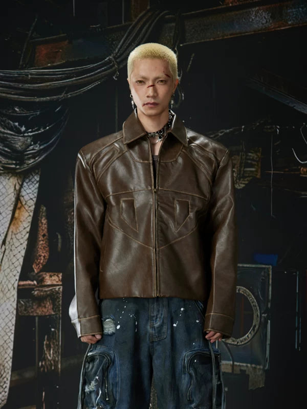 Retro Moto Lapel Zip Leather Jacket 4