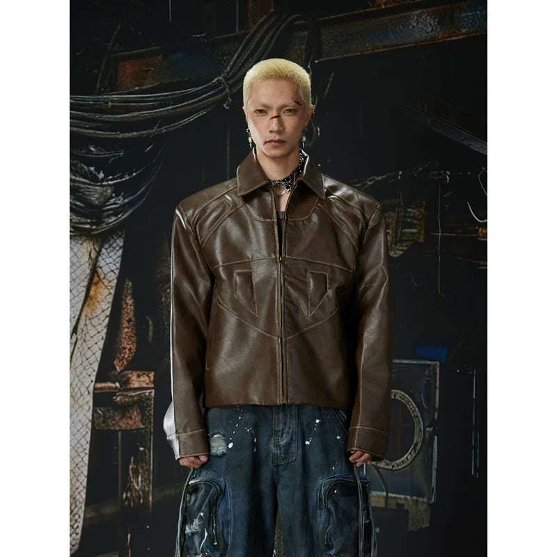 6207477934546,6207477934547,6207477934548, Retro Moto Lapel Zip Leather Jacket