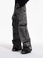 Retro Multi-Pocket Wide Leg Jeans Pants 1