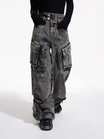Retro Multi-Pocket Wide Leg Jeans Pants 2