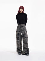 Retro Multi-Pocket Wide Leg Jeans Pants 3