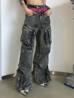 Retro Multi-Pocket Wide Leg Jeans Pants 4