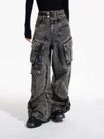 4986468372262,4986468372263,4986468372264,4986468372265, Retro Multi-Pocket Wide Leg Jeans Pants