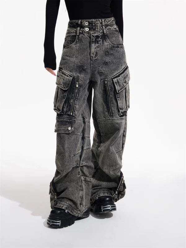4986468372262,4986468372263,4986468372264,4986468372265, Retro Multi-Pocket Wide Leg Jeans Pants
