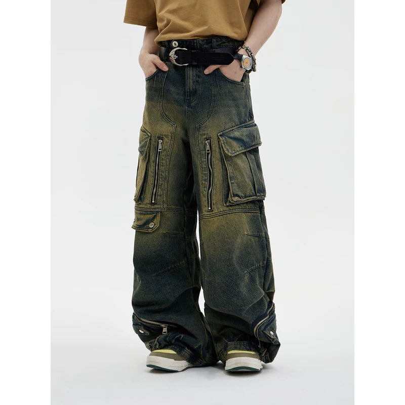 5192126154450,5192126154451,5192126154452,5192126154453, Retro Multi-Pocket Wide Leg Jeans Pants