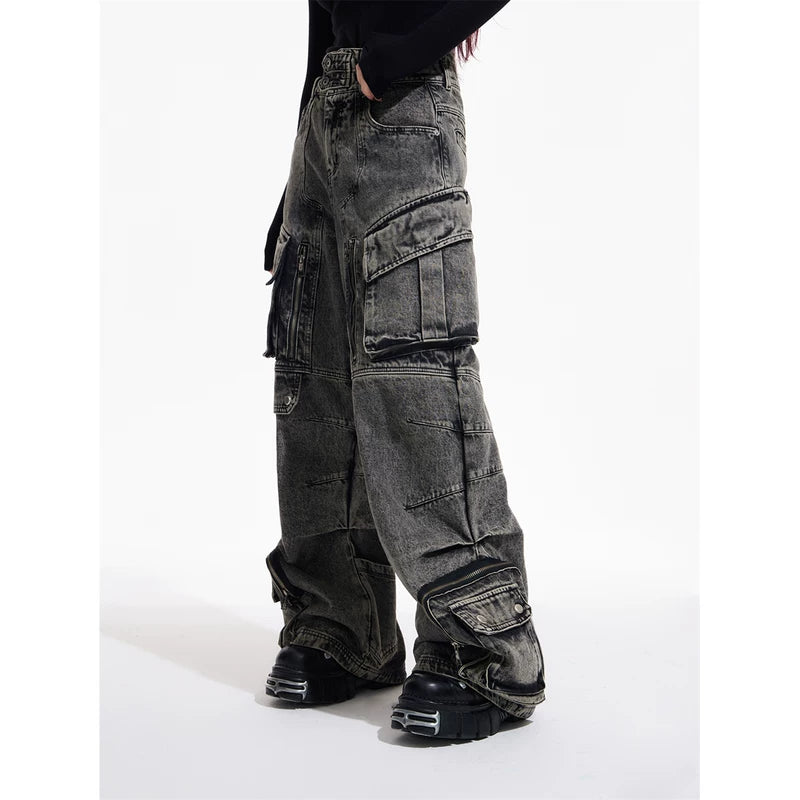 5311420628332,5311420628334,5311420628336,5311420628338, Retro Multi-Pocket Wide Leg Jeans Pants
