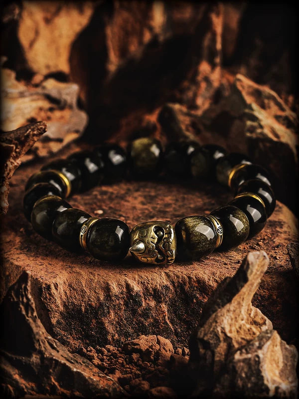 Retro Obsidian Barrel Bead Bracelet 1