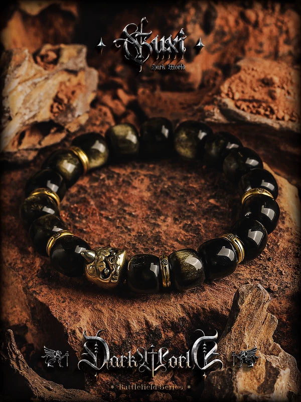 Retro Obsidian Barrel Bead Bracelet 2