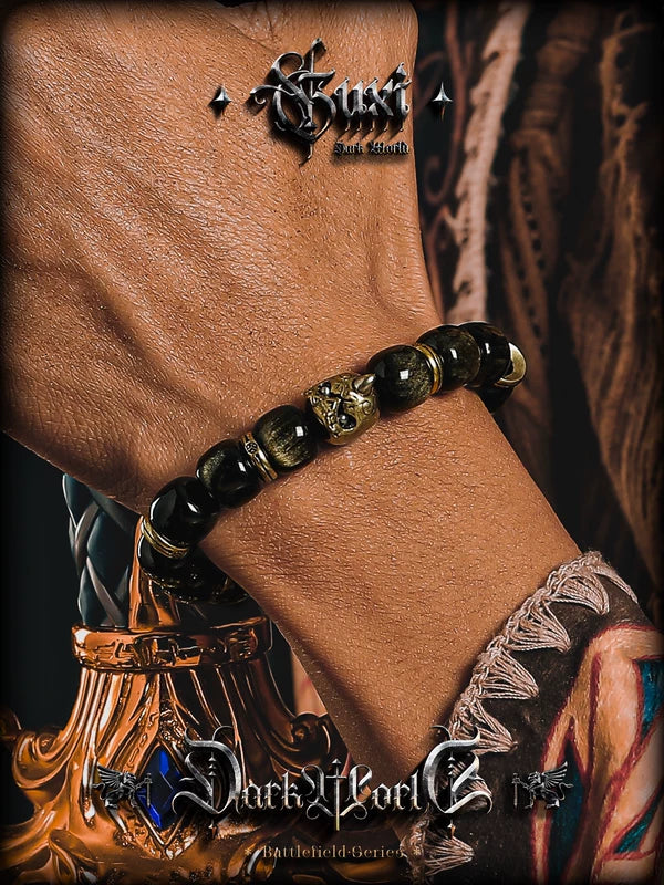 Retro Obsidian Barrel Bead Bracelet 5
