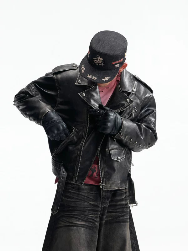 Retro Oversized Motorcycle Leather Jacket 2