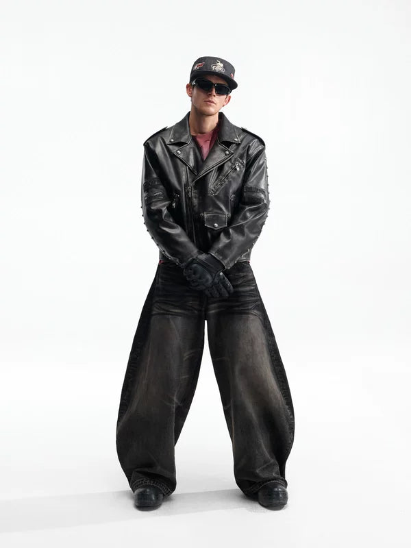 Retro Oversized Motorcycle Leather Jacket 5