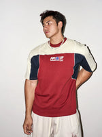 Retro Patchwork Topstitching Short-Sleeve T-Shirt 1