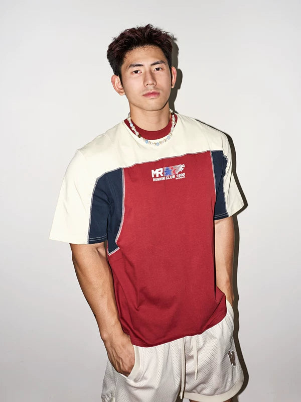 Retro Patchwork Topstitching Short-Sleeve T-Shirt 3