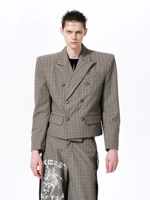 Retro Plaid Double-Breasted Suit Set 3