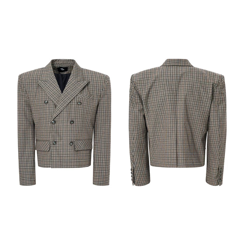 6026574620847,6026574620848,6026574620849,6026574620850, Retro Plaid Double-Breasted Suit Set
