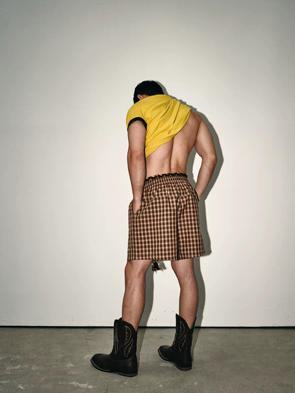 Retro Plaid Elastic Waist Drawstring Shorts 2