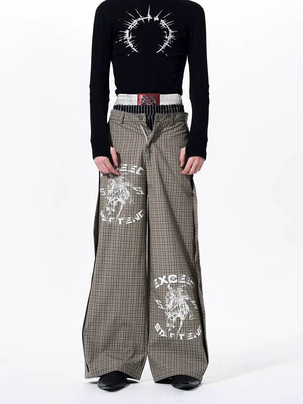 Retro Plaid Graphic Print Straight Pants 2
