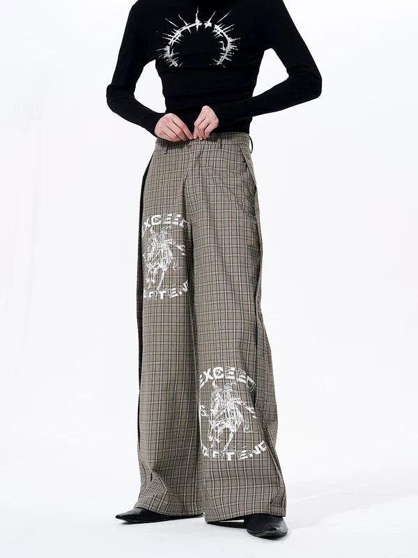 Retro Plaid Graphic Print Straight Pants 3