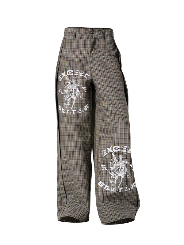 Retro Plaid Graphic Print Straight Pants 5
