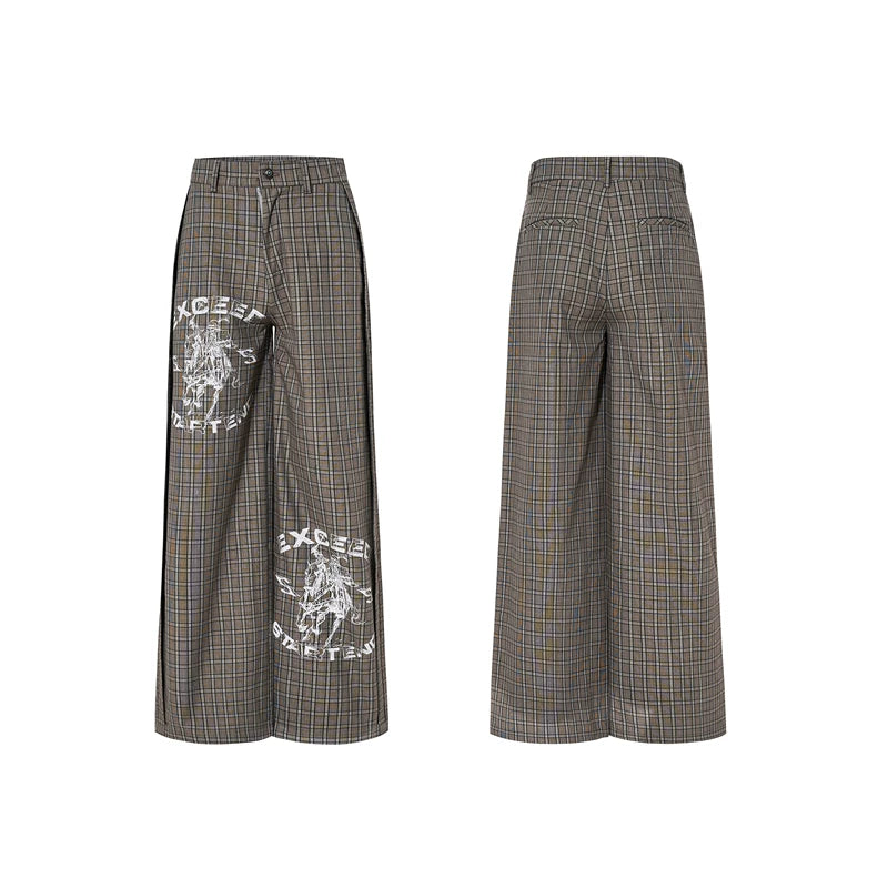 6026619208824,6026619208825,6026619208826,6026619208827, Retro Plaid Graphic Print Straight Pants