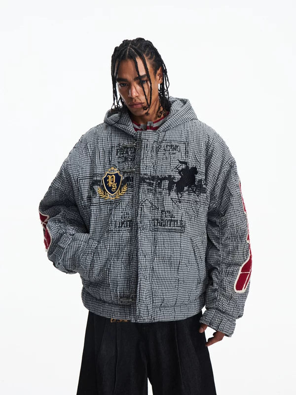 ,6113799211011,6113799211012,6113799211013, Retro Plaid Hooded Cotton Racing Jacket