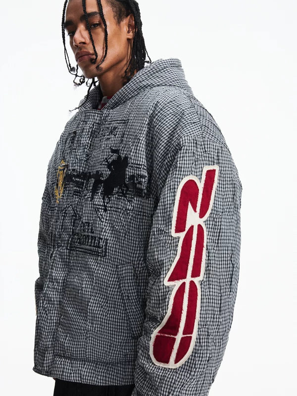 Retro Plaid Hooded Cotton Racing Jacket 4