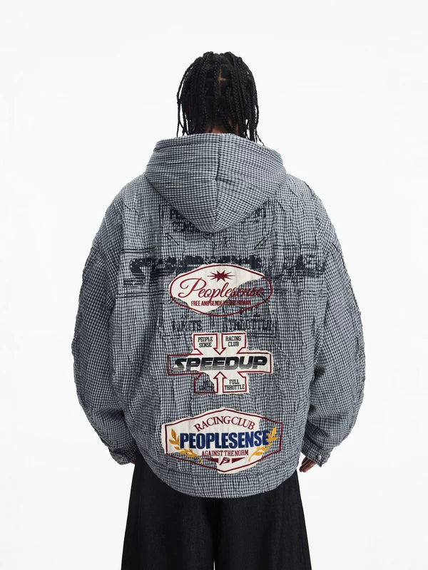 Retro Plaid Hooded Cotton Racing Jacket 5