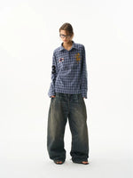 Retro Plaid Long-Sleeve Polo T-Shirt 2