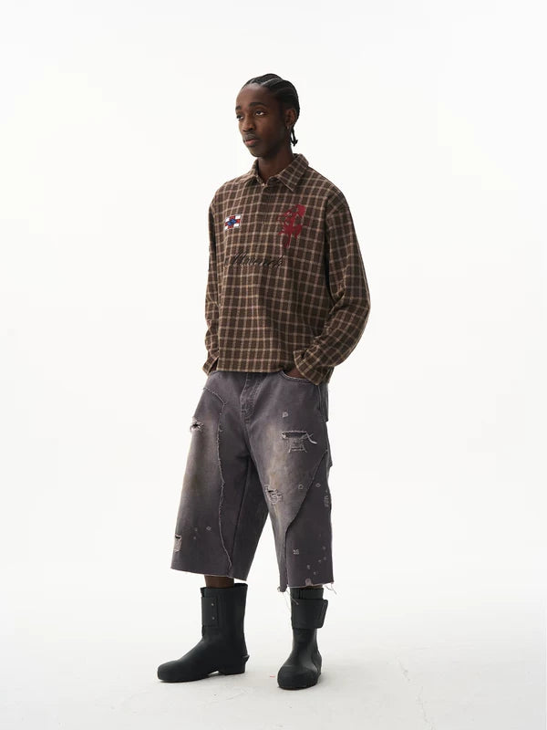 Retro Plaid Long-Sleeve Polo T-Shirt 3
