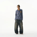 6020305740867,6020305740868,6020305740869,6020305740870, Retro Plaid Long-Sleeve Polo T-Shirt