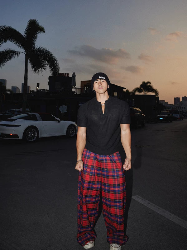 Retro Plaid Wide-Leg Casual Pants 5