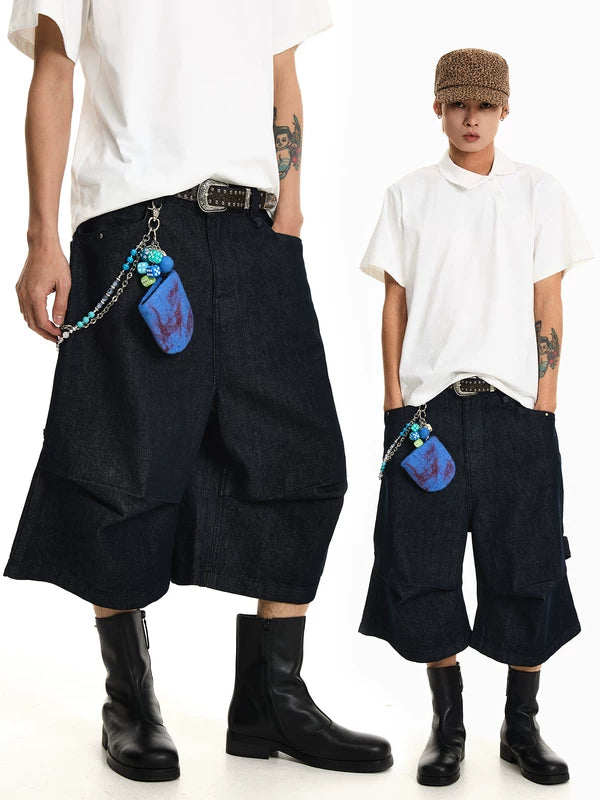 Retro Pleated Denim Cropped Shorts 1