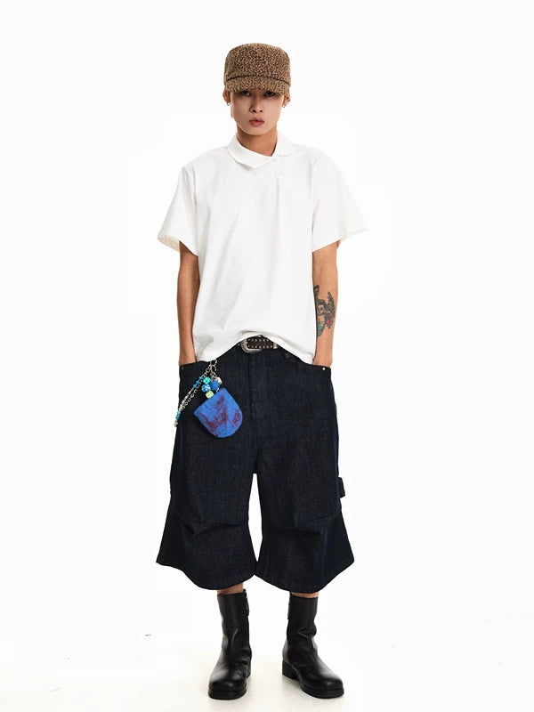 Retro Pleated Denim Cropped Shorts 4