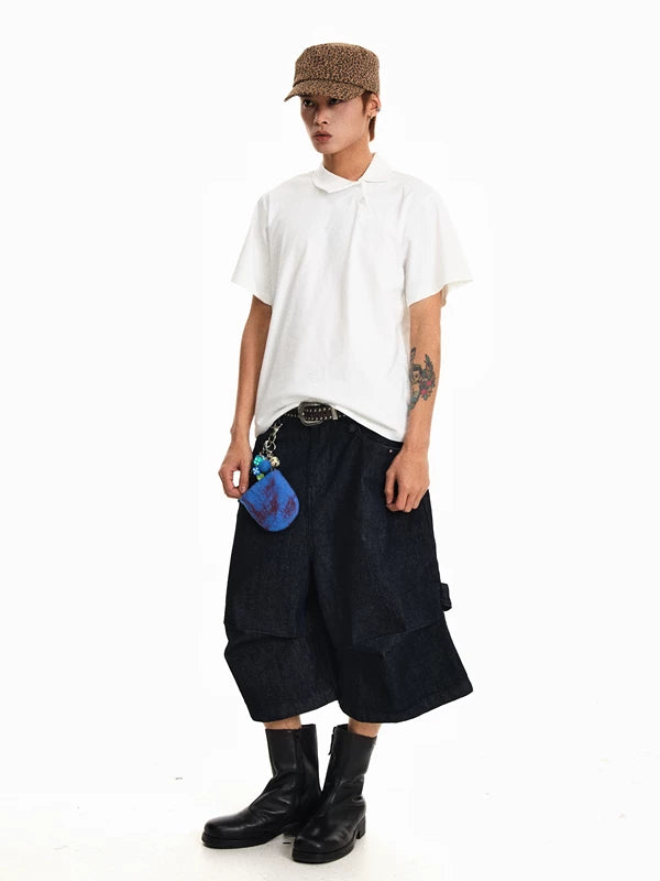 Retro Pleated Denim Cropped Shorts 5