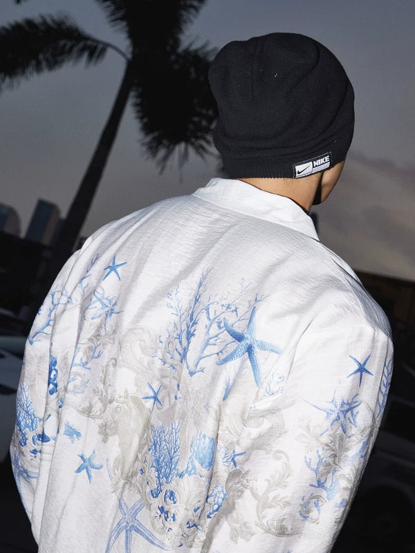 Retro Print Long-Sleeve Button-Down Shirt 5