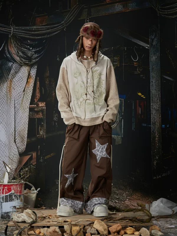 Retro Print Patchwork Hooded Sweatshirt 4