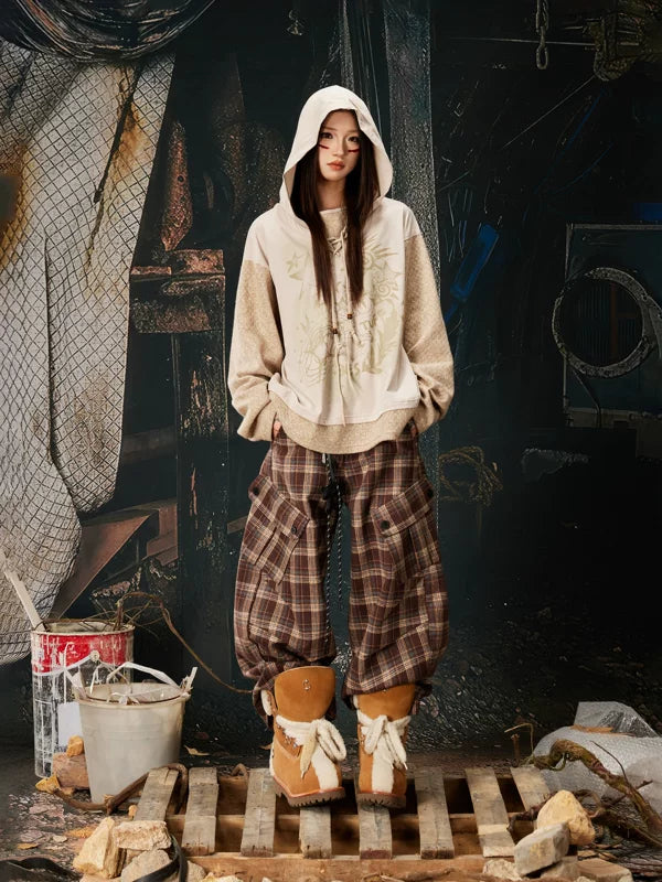 Retro Print Patchwork Hooded Sweatshirt 5