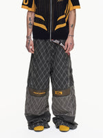 Retro Racing Diamond Pattern Wide-Leg Pants 1