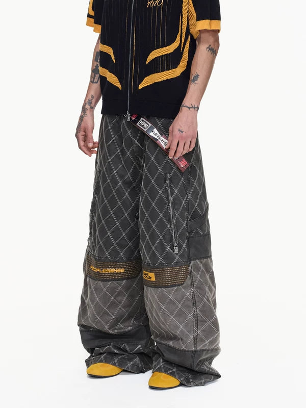 Retro Racing Diamond Pattern Wide-Leg Pants 2