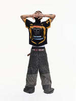 Retro Racing Diamond Pattern Wide-Leg Pants 3