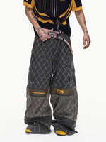 Retro Racing Diamond Pattern Wide-Leg Pants 4