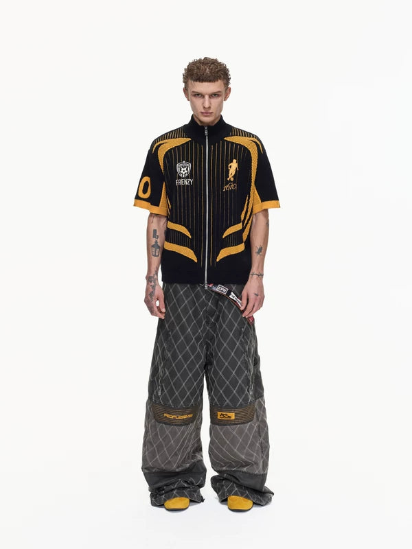 Retro Racing Diamond Pattern Wide-Leg Pants 5