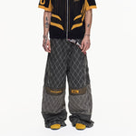 6145982514636,6145982514637,6145982514638,6145982514639,6145982514640, Retro Racing Diamond Pattern Wide-Leg Pants