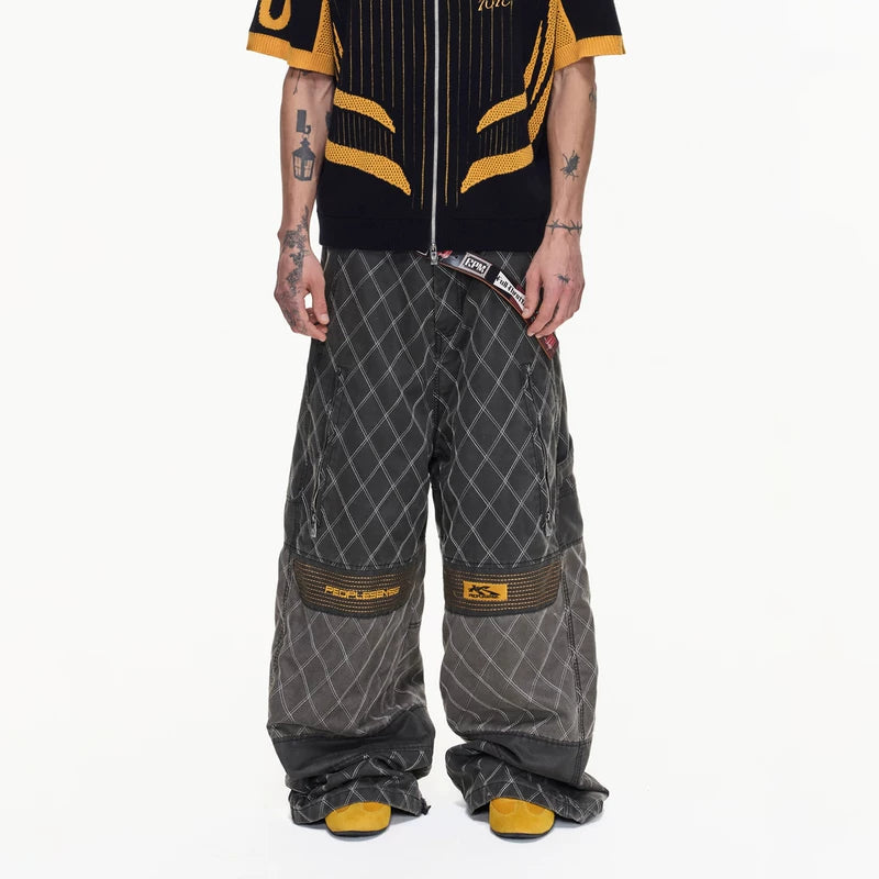 6145982514636,6145982514637,6145982514638,6145982514639,6145982514640, Retro Racing Diamond Pattern Wide-Leg Pants