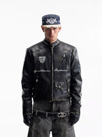 Retro Racing Distressed Leather Motorcycle Jacket 1