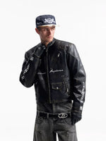 Retro Racing Distressed Leather Motorcycle Jacket 2