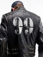 Retro Racing Distressed Leather Motorcycle Jacket 3