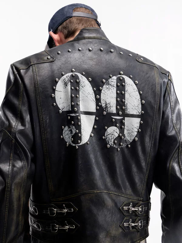 Retro Racing Distressed Leather Motorcycle Jacket 3