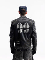 Retro Racing Distressed Leather Motorcycle Jacket 4