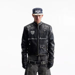 6168253107569,6168253107570,6168253107571, Retro Racing Distressed Leather Motorcycle Jacket